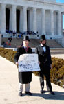 Public Advocate President Eugene Delgaudio visits with Abraham Lincoln at the Lincoln Memorial prior to Presidents Day 2003 to honor Abraham Lincoln.